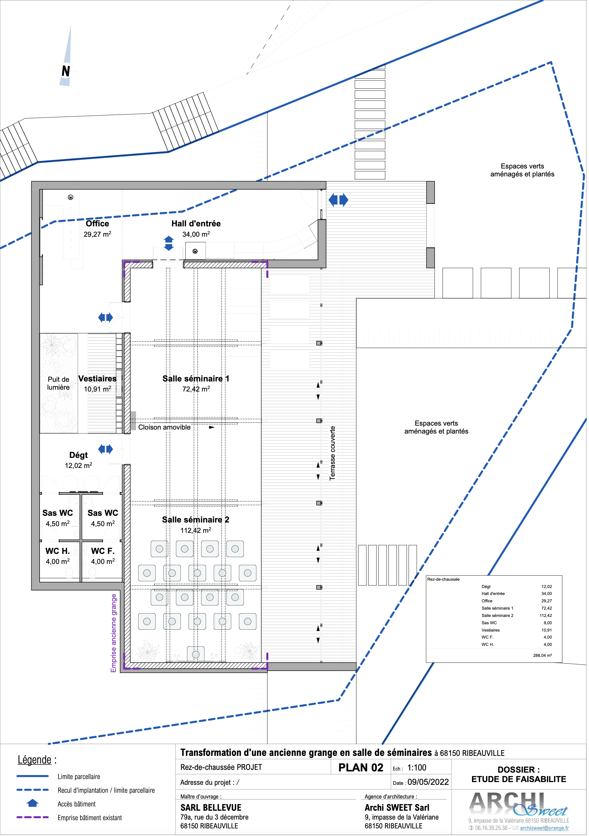 PLAN COMPLET AMRITABHA RIBEAUVILLE 2022 1934X2000 | ARCHI Sweet Transformation avec extension d’une ancienne grange en salles de séminaires modulables – Ribeauvillé (68) Colmar 0